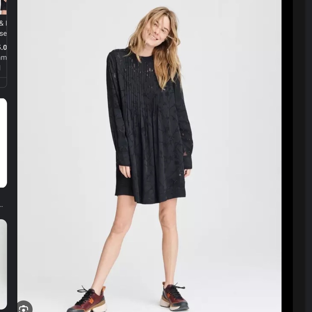Rag and Bone Rubie Black Mini Dress Silk Blend M long Sleeve